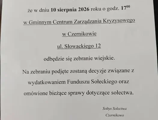 Zebranie wiejskie w Czernikowie – podział funduszu sołeckiego i sprawy bieżące