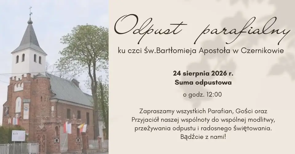 Odpust ku czci św. Bartłomieja w Czernikowie – zaproszenie na uroczystą Mszę