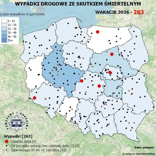 6 wypadków śmiertelnych w ciągu doby – policja apeluje o ostrożność