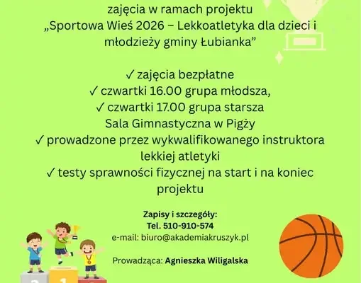 Bezpłatne treningi lekkoatletyczne dla dzieci i młodzieży w gminie Łubianka