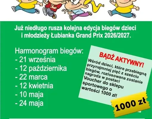 Łubianka Grand Prix 2026/2027 – rusza nowy cykl biegów dla dzieci i młodzieży
