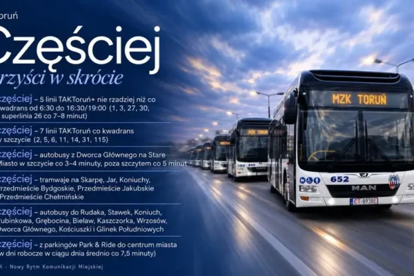 TAKToruń 2027: częstsze autobusy i tramwaje w Toruniu