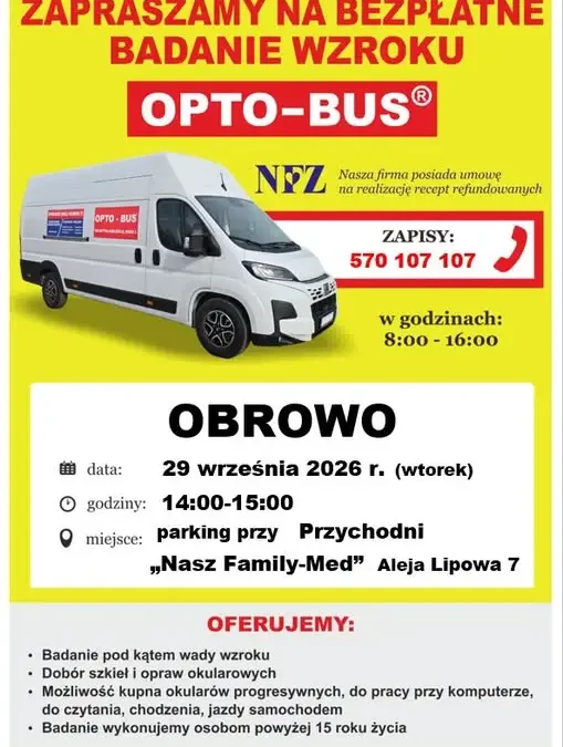 Bezpłatne badanie wzroku w Obrowie – 29 września 2026