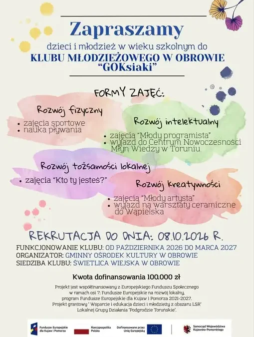 Klub Młodzieżowy w Obrowie – zapisy do 7 października