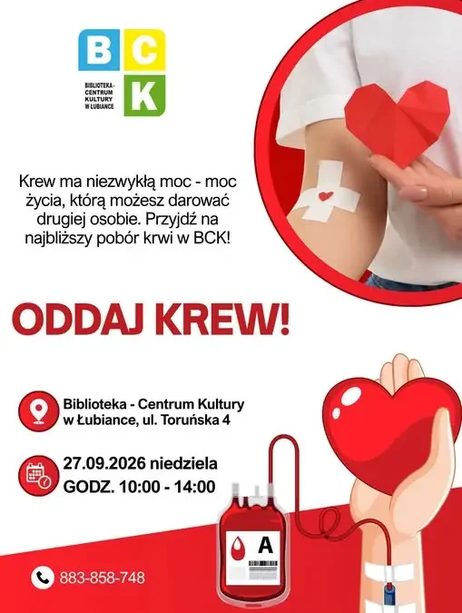 Krwiodawstwo w Łubiance – oddaj krew 27 września