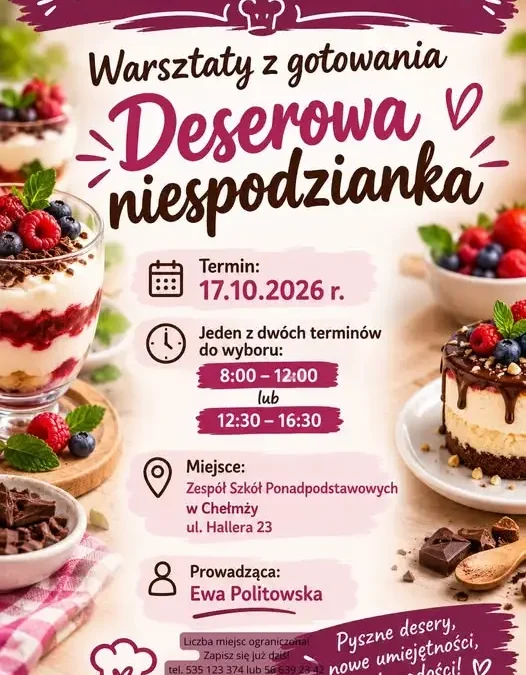 Warsztaty cukiernicze w Chełmży – bezpłatne zajęcia dla dorosłych