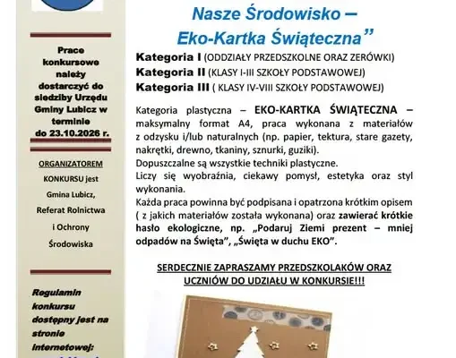 Konkurs „Nasza Gmina – Nasze Środowisko 2026 – Eko-Kartka Świąteczna” – zaproszenie dla dzieci i młodzieży