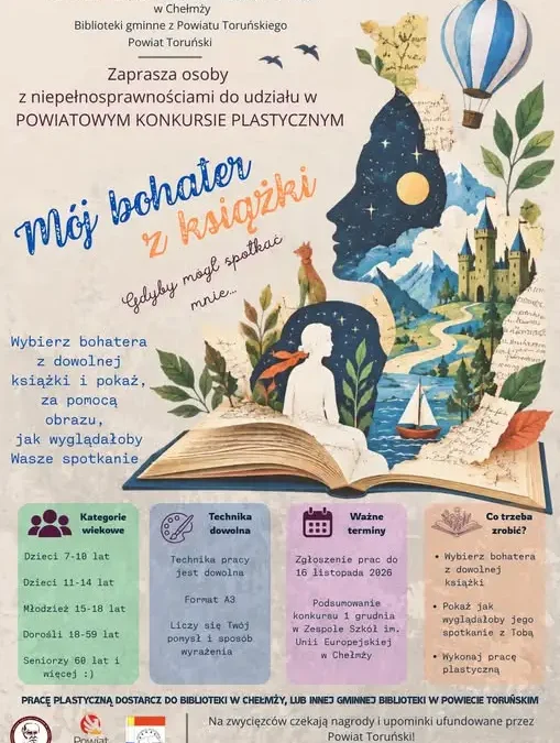 Powiatowy Konkurs Plastyczny „Mój bohater z książki” – zaproszenie dla osób z niepełnosprawnościami