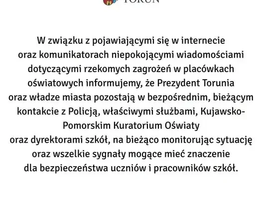 Toruń: wzmożone patrole przy szkołach po niepokojących informacjach w sieci