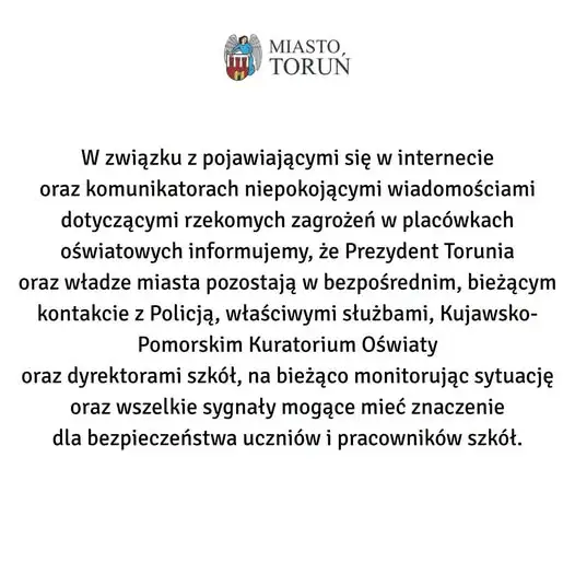 Toruń: wzmożone patrole przy szkołach po niepokojących informacjach w sieci