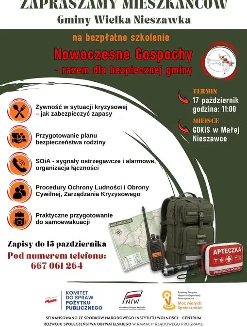 Bezpłatne szkolenie z bezpieczeństwa w Małej Nieszawce – zapisy do 15 października