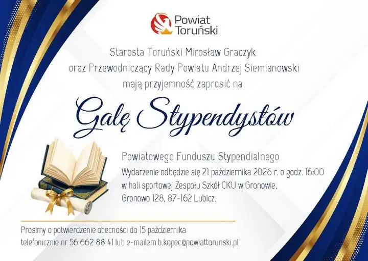 Powiat Toruński zaprasza stypendystów na uroczystą galę