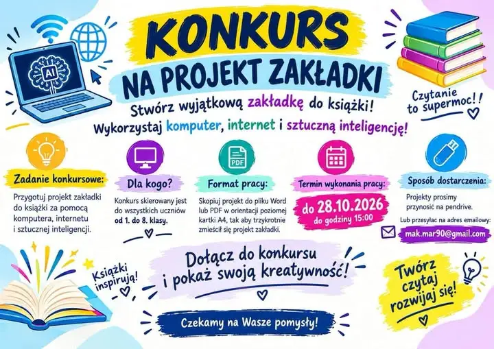 Konkurs na zakładkę do książki w Szkole Podstawowej w Lubiance