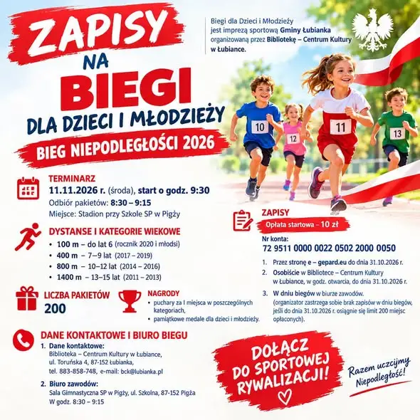 XVIII Bieg Niepodległości w Gminie Łubianka – zapisy trwają