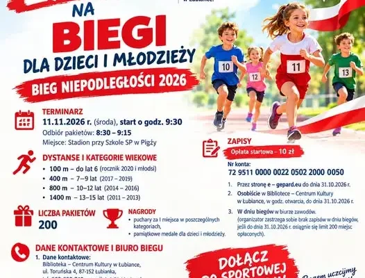 Bieg Niepodległości 2026 w Łubiance – zapisy dla dzieci i młodzieży