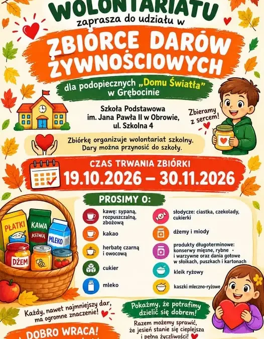 Zbiórka żywności w Obrowie – wsparcie dla Domu Światła w Grębocinie