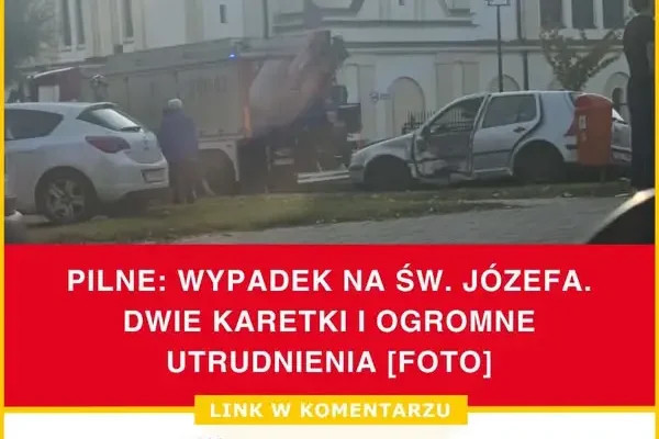 Wypadek na ul. Św. Józefa w Toruniu – dwie karetki i ogromne utrudnienia
