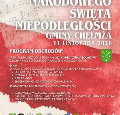 Gmina Chełmża zaprasza na obchody 108. rocznicy odzyskania niepodległości
