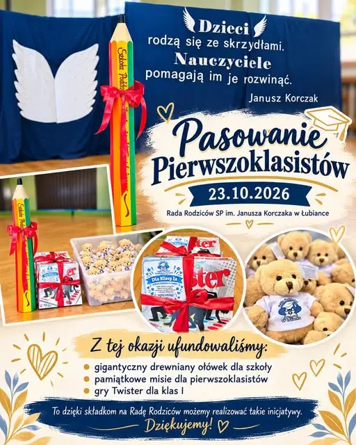 Pasowanie na ucznia w SP im. Janusza Korczaka w Łubiance