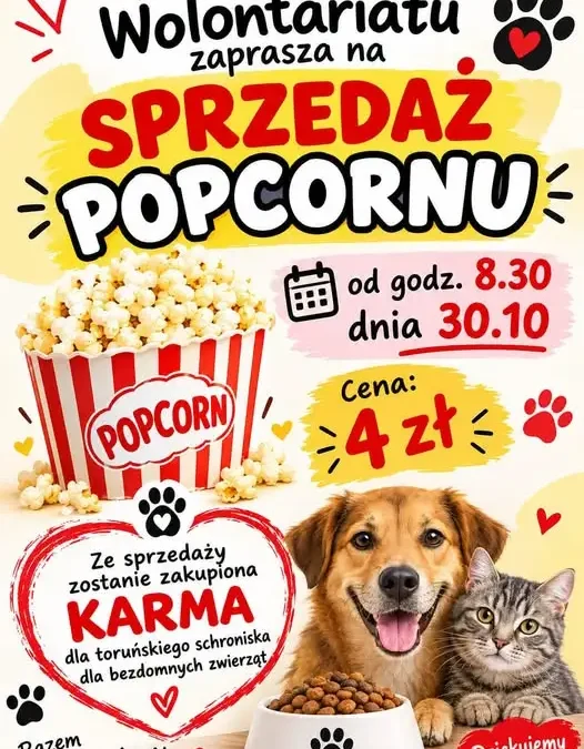 Szkolne Koło Wolontariatu organizuje charytatywną sprzedaż popcornu dla schroniska